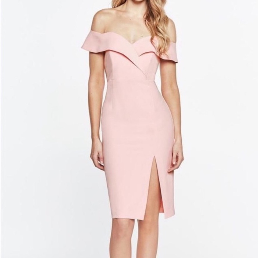 NWT Bardot Bella Midi Off Shoulder Dress Musk Pink Slit Wedding US 10 Large